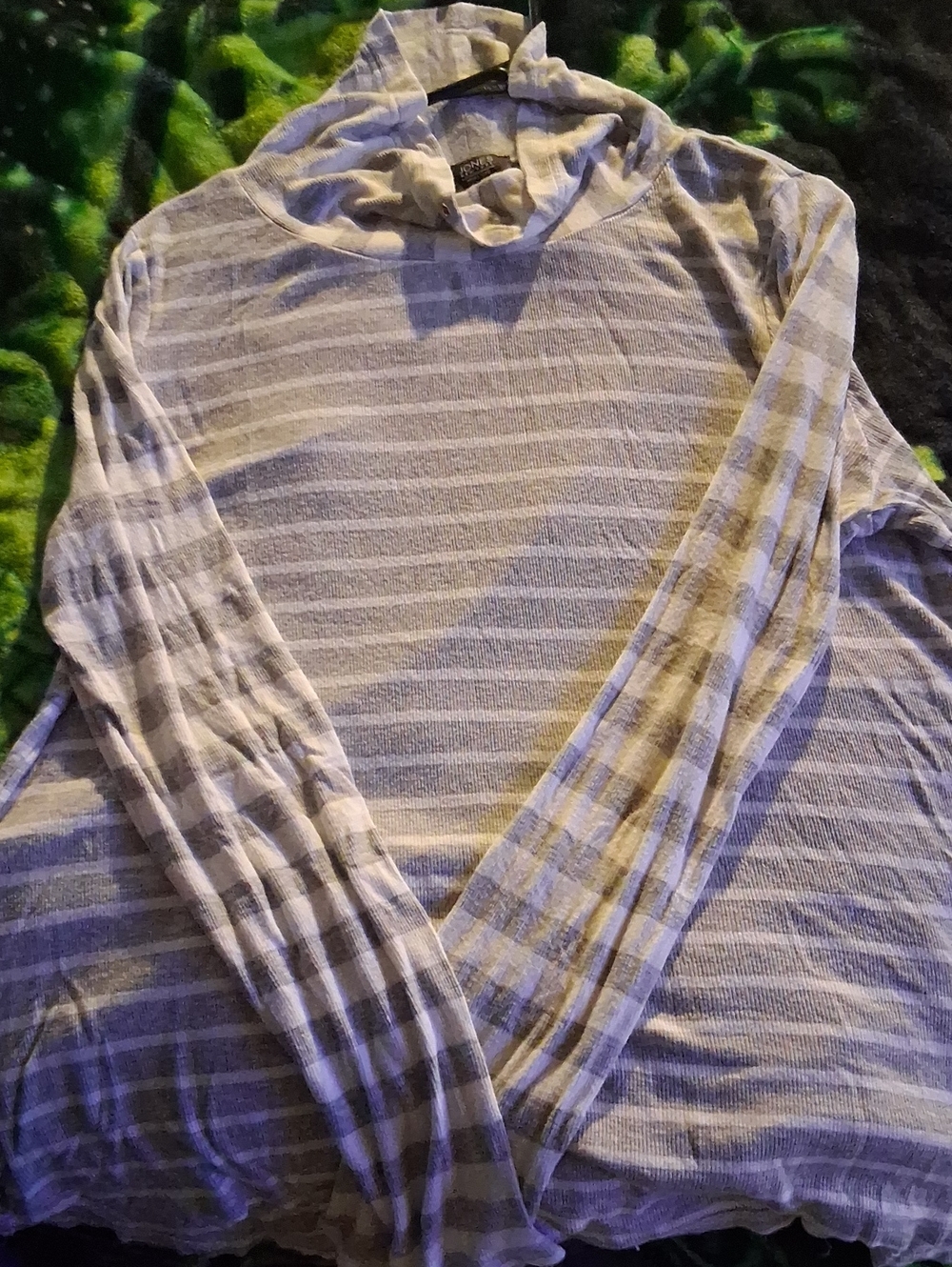 Light Gray Striped Womens Hooded Long-Sleeve Shirt